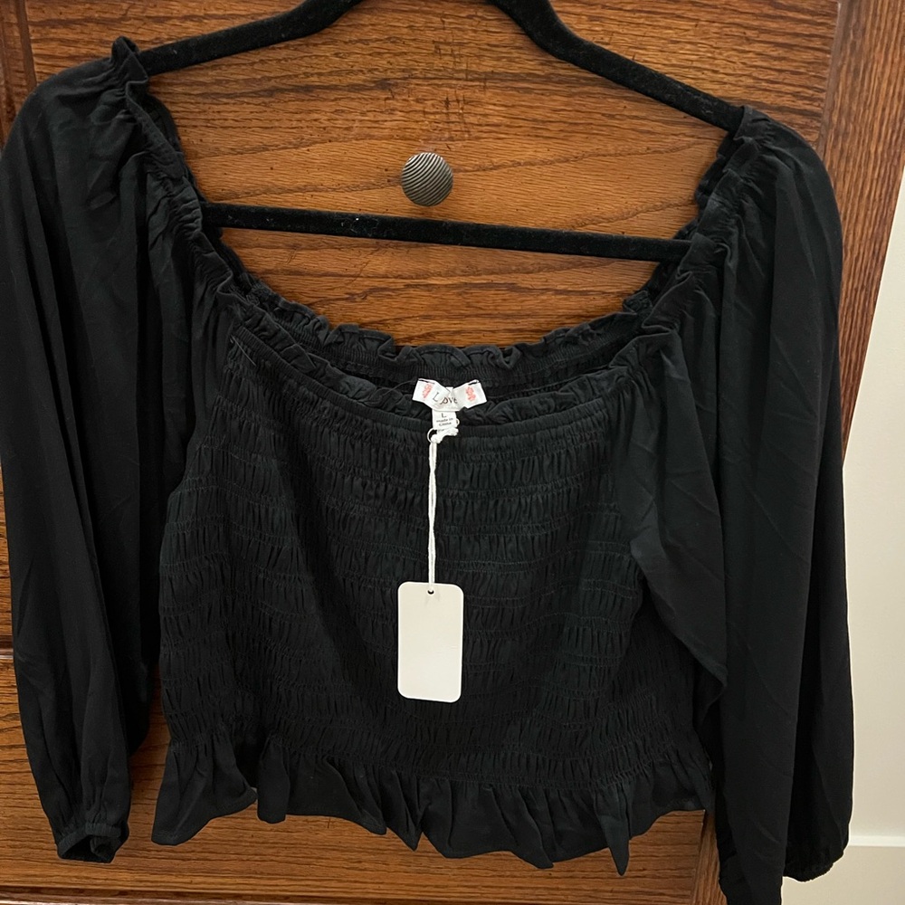 NWT L. Love Black Smocked Women's Top L